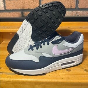 Nike Men's Air Max 1 Running Training Shoes Football Grey Lilac Purple Size 10